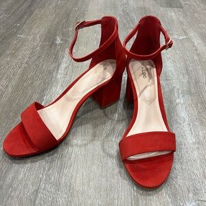 Red Strappy Sandals with Block Heel